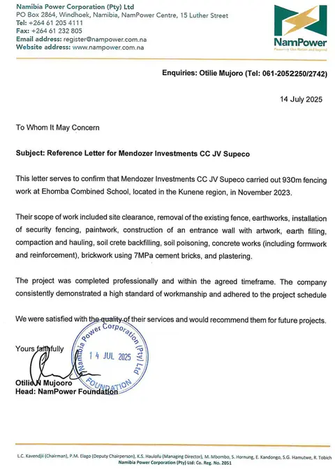 Reference letter from NamPower