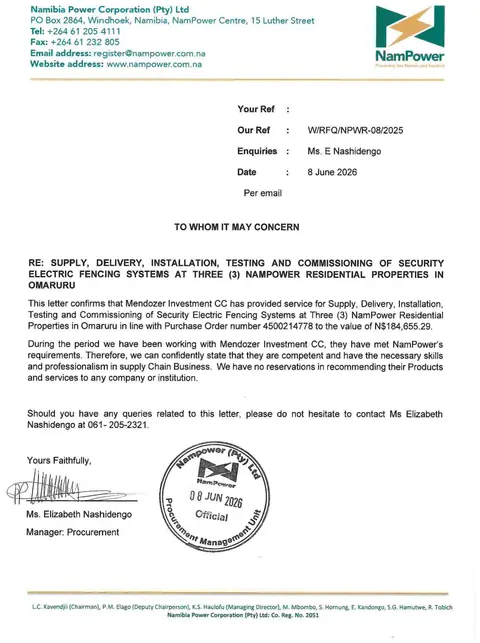 Reference letter from NamPower