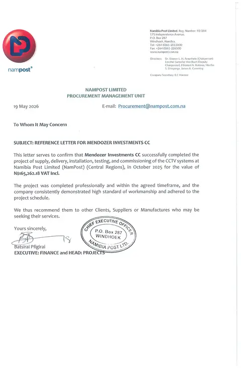 Reference letter from NamPost