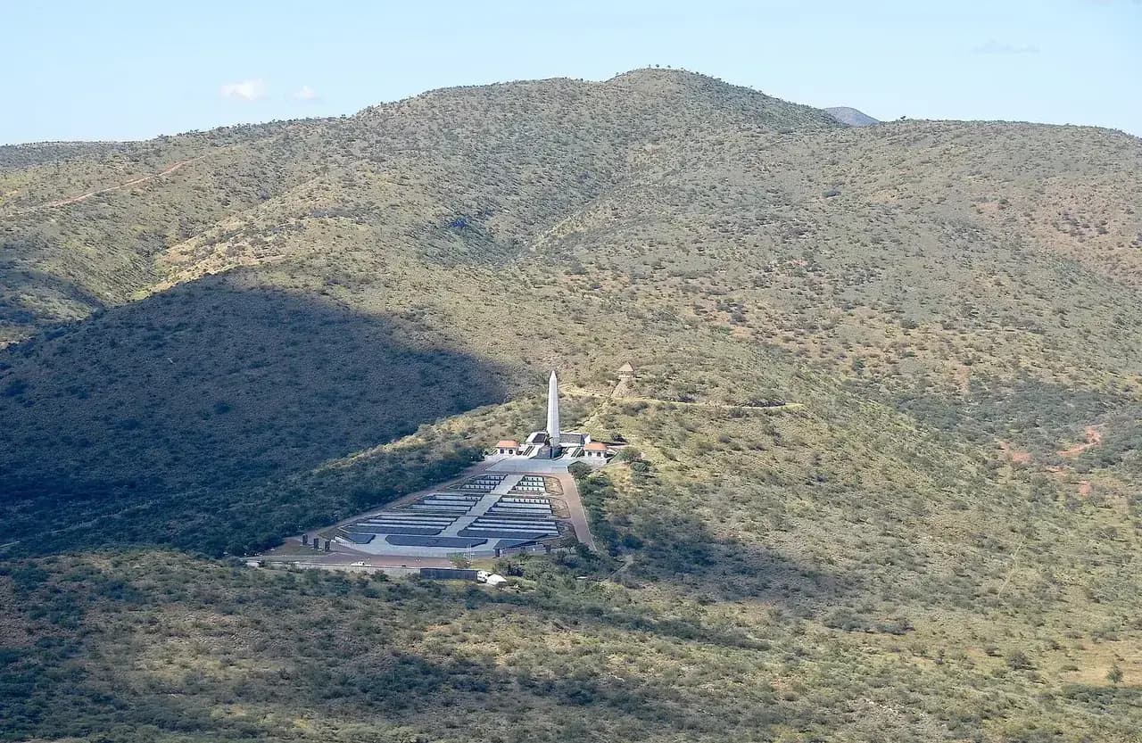 Aerial view of the Heroes' Acre memorial complex in the Auas mountains near Windhoek