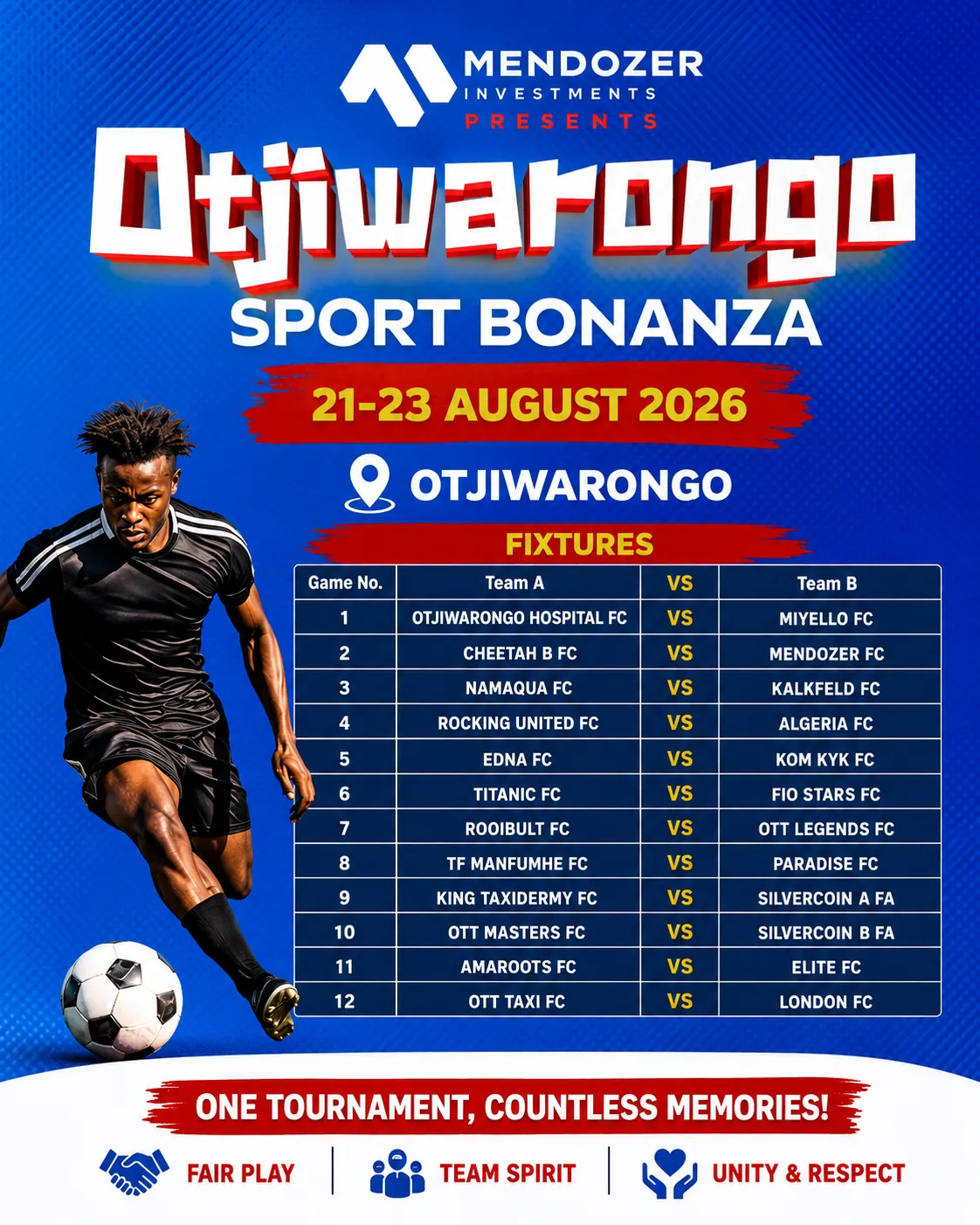 Day 1 and Day 2 soccer match schedule poster